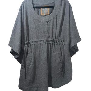 Women's Fluent Life Gray Short Sleeve Pancho Cape Sz S‎ 100% Cotton